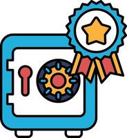 A blue and white safe with a gold star and red ribbon on it vector