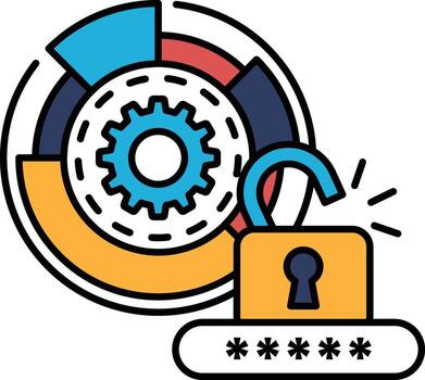 un gráfico de un bloquear con un llave y un engranaje vector