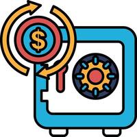 A blue box with a red and yellow dollar sign on it vector