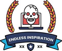 A skull is on a laptop and the words Endless Inspiration are below it vector