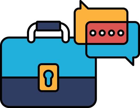 A blue briefcase with a lock on it and a red vector