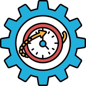 A clock with a red arrow pointing to the number 12 vector