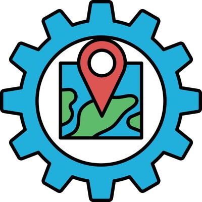 A blue and green wheel with a red dot in the middle
