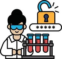 A man in a lab coat is holding a key and looking at a lock vector