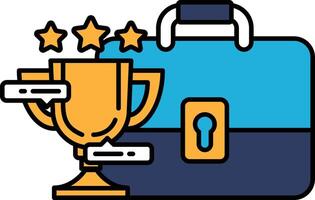 A golden trophy sits on a desk next to a blue briefcase vector