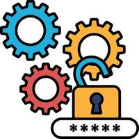 A graphic of a lock with a key and a series of gears vector