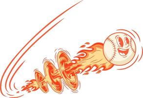 A happy baseball rockets through the air, leaving a fiery trail of energy. vector