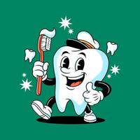 charming retro cartoon tooth,ideal mascot for any dental clinic, especially for kids.Its friendly expression and clean, healthy look vector