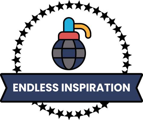 A logo for Endless Inspiration features a globe with a bomb on top