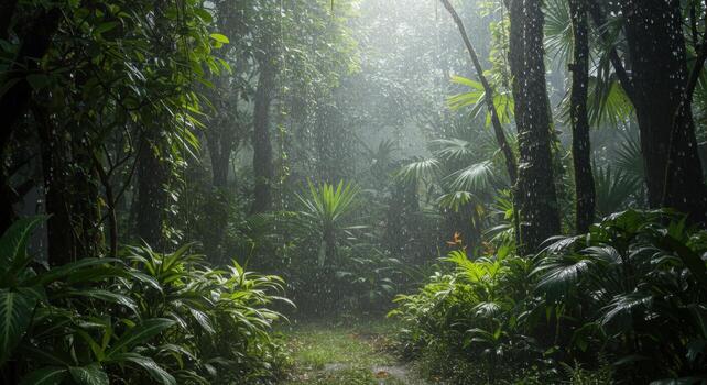 Misty rainforest path photo