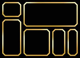 This image features a composition of golden geometric frames on a black background. The varying sizes and shapes create a structured visual. The contrast emphasizes the golden borders. vector