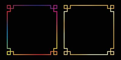 Two minimalist frames are displayed against a black backdrop. The left frame boasts a gradient color scheme, while the right frame is a solid gold color, both are graphic elements. vector