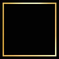 A sleek, modern square frame set against a dark background. The frame features a shiny, golden border, and the central area behind the frame is a deep black, creating a bold contrast. vector