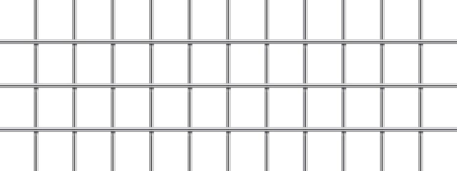A detailed view of a metal grid structure against a bright white backdrop. The grid consists of evenly spaced horizontal and vertical bars forming symmetrical squares. vector