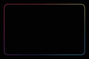 This image showcases a glowing rectangular border, its rainbow colors sharply contrasting against the deep black background. The frame features rounded corners, giving a sleek modern look. vector