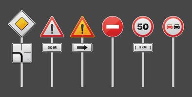 Various traffic signs on gray background vector