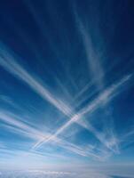Long White Contrails Seen Against A Clear Blue Backdrop photo