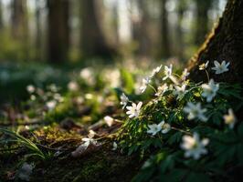 Flowers Blooming Throughout A Forest In Spring photo