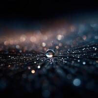 Macro Image Of A Water Droplet On A Web Reflecting City Lights photo