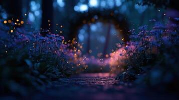 Glowing Fireflies Illuminating A Twilight Garden photo