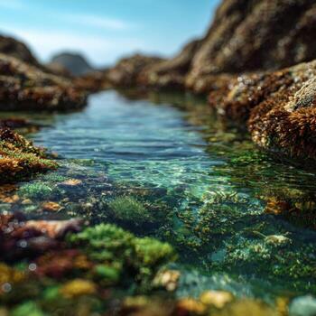 Lively Pools Of Water On The Seashore At Low Tide photo
