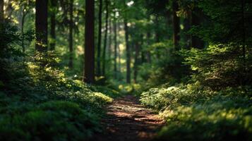 Lush Undergrowth Along A Winding Forest Path photo
