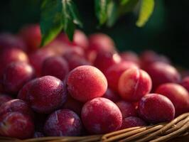 Red Plums Contained In A Basket photo