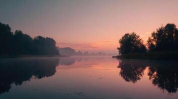 Pastel Reflections On A Calm Lake At Sunrise photo