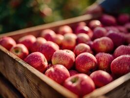 Crisp Red Apples Contained In A Wooden Crate photo