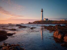 Pastel Colors At A Tranquil Lighthouse Sunrise photo
