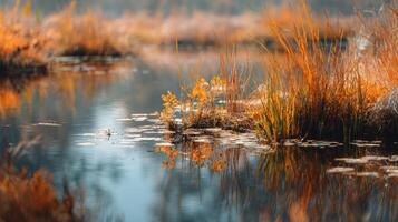 Peaceful Marsh With Bright Mirrored Images photo