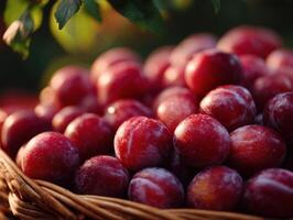 Sun Ripened Red Plums Contained in a Basket photo