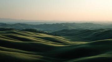 Serene Sundown Casting Light On Rolling Green Terrain photo