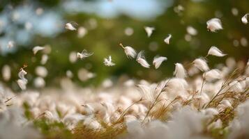 Soft White Fluff From Cottonwood Trees In A Field photo