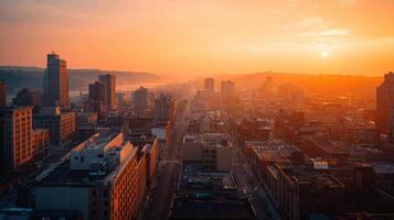 The City Awakens During A Vibrant Cityscape Sunset photo