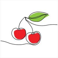 One Line Drawing Cherries with Color vector