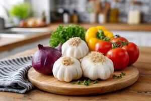 Fresh vegetables ready to be used for cooking a healthy meal photo