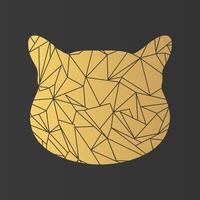 Abstract golden cat head silhouette with crystal pattern. Crystal cat silhouette vector