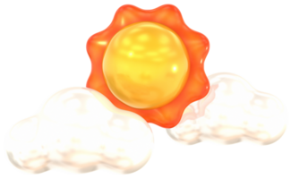 Sun with clouds 3D summer illustration with colorful png
