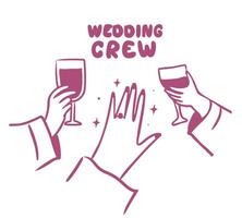 Wedding crew, Bachelorette and bridesmaids tshirt print design, hand drawn line art vector