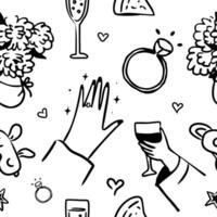 Whimsical bachelorette party seamless pattern tile, girls night party hand drawn line art pattern vector