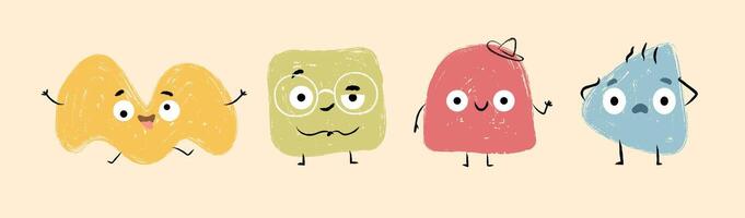 Set of cute abstract shape with faces showing emotions vector