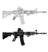 Black and white illustration of army assault rifle with scope vector