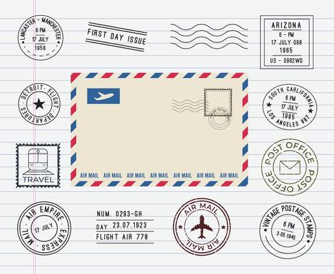 Passport stamp from different countries colorful icon set with lettering travelers stamp poster style