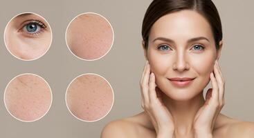 A woman with skin problems and a picture of her face photo