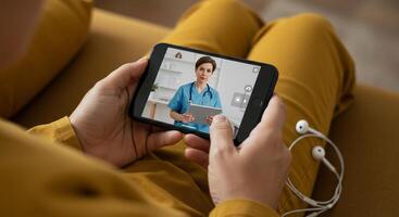 A person is using a smart phone to take a call photo
