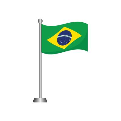 Brazil Flag Waving on Flagpole