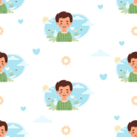 Seamless pattern with happy boy child with nature png