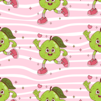 Seamless Pattern Guava Groovy retro Character on pink Stripe Background png