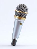 Vintage microphone on white background. photo